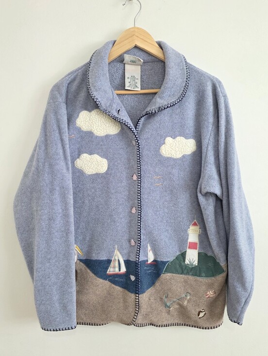 Northern Reflections Sweaters - Vintage Northern Reflections Coastal Appliqué Embroidered Button-Front Cardigan